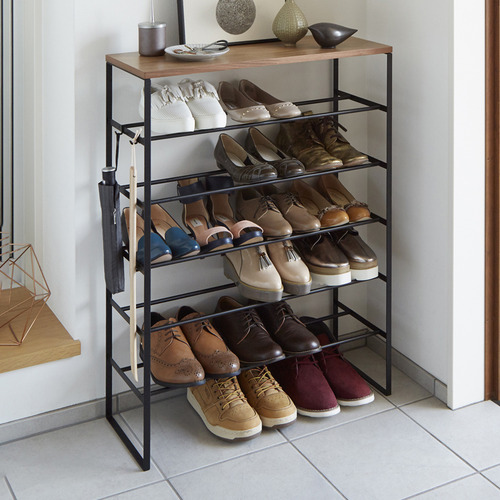 Wood and metal shoe shop rack